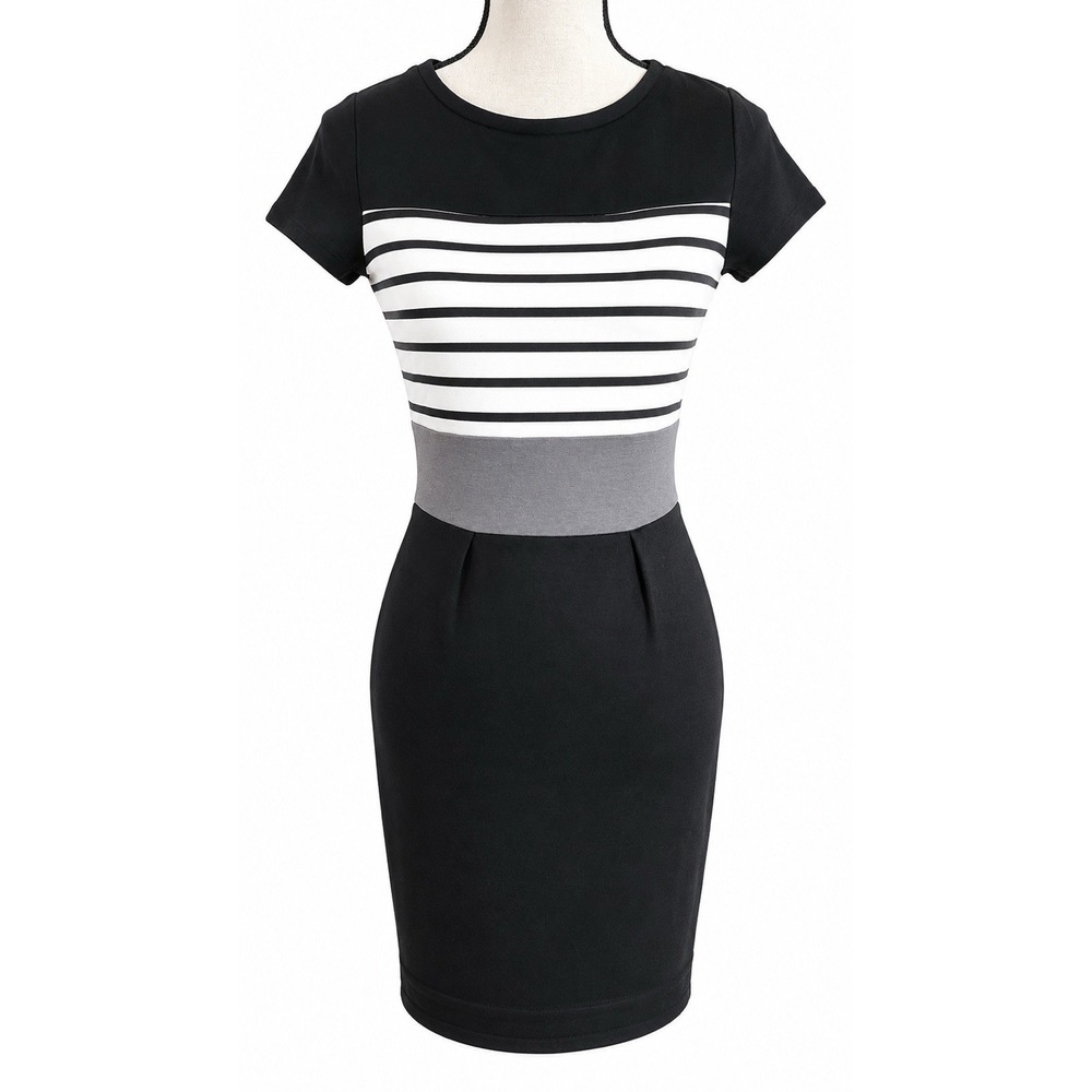 The Limited XS Black White Stripe Colorblock Sheath Career Dress NWT